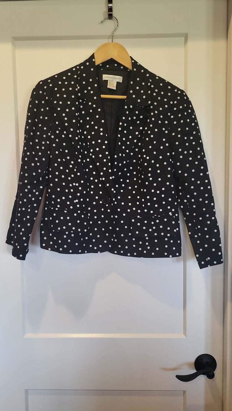 Newport News Vintage Black and White Polka Dot Linen Blend Blazer Size 12